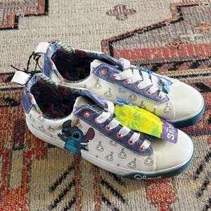 Disney Stitch Low-Top Sneakers in White, Blue and Purple